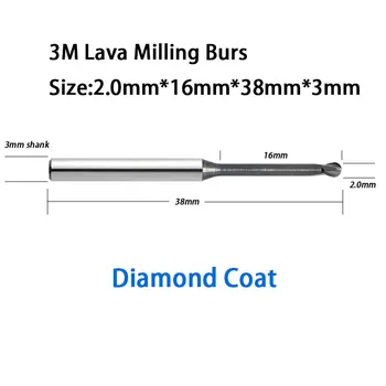 38mm Samlede Længde ESPE Lava Fræse-System Værktøjer Burs 2,0 mm Kugle Diameter af Høj Kvalitet for Dental Lab