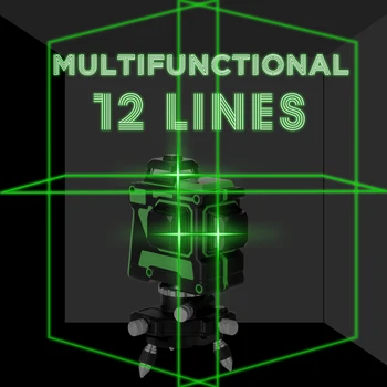 3D-12 Linjer selvnivellerende Laser Niveau med 1,5 M 3 Højder Multifunktionelle Justerbar Legering Extension Bar Trefod Bære Taske