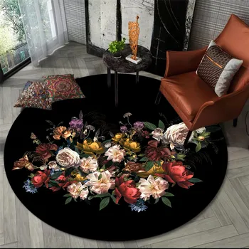 3D Blomster Trykt Runde Tæppe og Tæppe Stue Blomst gulvmåtte Sofa, sofabord, Balkon, Soveværelse Hovedgærde, Non-slip