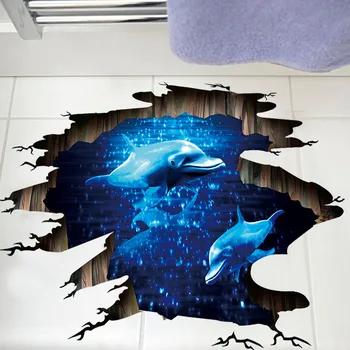 3D Brudt Væg-Gulvtæppe Mærkat Vandtæt Phantom Blue Dolphin Wall Sticker Til Børn Værelser Home Decor