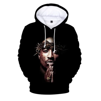 3D Hip Hop 2pac Hoodie Sweatshirt, Mænd/Kvinder, Efterår og Vinter Print Rapper Tupac Streetwear Hættetrøjer Toppe Hætte Trøjer