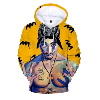 3D Hip Hop 2pac Hoodie Sweatshirt, Mænd/Kvinder, Efterår og Vinter Print Rapper Tupac Streetwear Hættetrøjer Toppe Hætte Trøjer