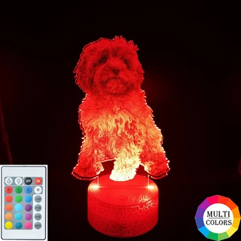 3D-Illusion Billede Lampe Hund Nat Lys LED Cavapoo Nightlight Smart Phone Control hotelværelse Atmosfære Dekoration Gave