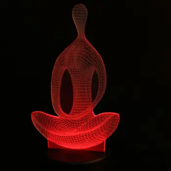 3D-illusion Yoga Meditation Nat Lys 7 farveskift LED-Fjernsyn bordlampe Legetøj