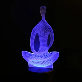 3D-illusion Yoga Meditation Nat Lys 7 farveskift LED-Fjernsyn bordlampe Legetøj