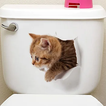 3D Kat Hund Wall Sticker Badeværelse Soveværelse Dyr Decals Toilet Klistermærker Hjem Dekoration Kunst Plakat RE