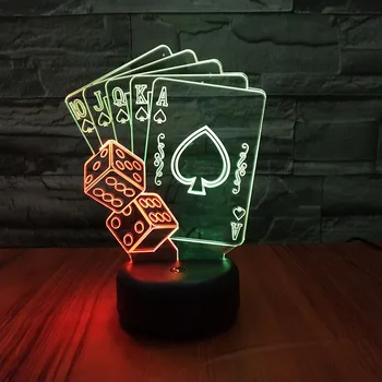 3D LED-Lampe Poker Spar 7 Farver Skiftende Nat Lys til Hjemmet Soveværelse Dekoration Ved siden af Bordet bordlampe Kids Xmas Gave Toy
