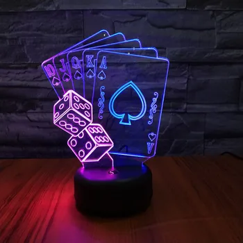 3D LED-Lampe Poker Spar 7 Farver Skiftende Nat Lys til Hjemmet Soveværelse Dekoration Ved siden af Bordet bordlampe Kids Xmas Gave Toy