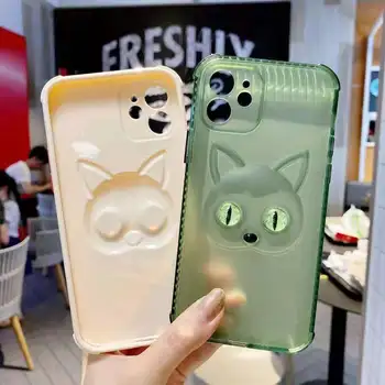 3D mode Sød sort hvid Kat phone case for iphone 7 8 plus X xs antal XR 11 pro max 12 pro max antal 12mini cool lysende øjne cover