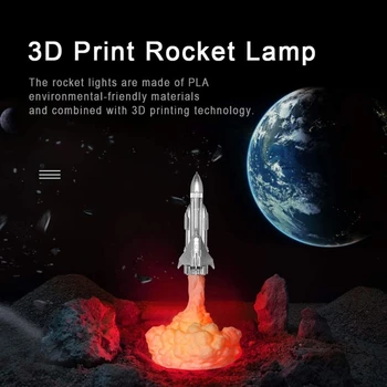 3D Print Raket Lampe 800mAh USB-Genopladelige Space Shuttle Nat, Lyse Soveværelser Hjem Dekoration Gaver