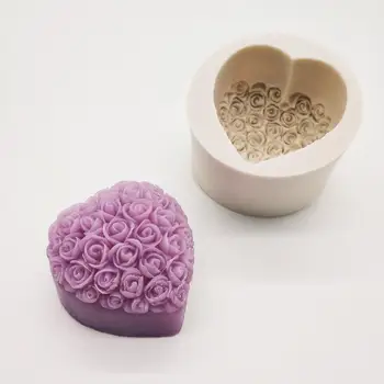 3D Silikone Sæbe Skimmel Hjerte Kærlighed Steg Blomst Chokolade Mould Stearinlys Polymer Ler Forme Håndværk DIY Former For Sæbe Base Værktøj
