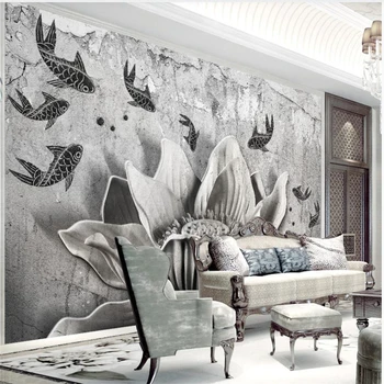 3D tre-dimensionelle relief lotus baggrunde retro TV-sofa baggrund væggen 3d vægmalerier tapet til stuen