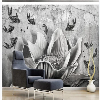 3D tre-dimensionelle relief lotus baggrunde retro TV-sofa baggrund væggen 3d vægmalerier tapet til stuen