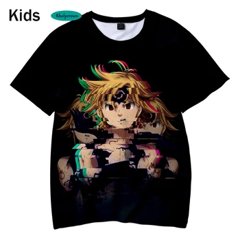 3D Trykte Tegneserie De Syv dødssynder Kids T-shirt Velegnet til Børn Hip Hop kortærmet T-shirt Afslappet Drenge Piger Tees