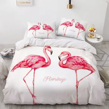 3D White Comforther Tilfælde Custom Design Flamingo Dynen Dække Sæt Pude Glider Konge Dronning Super King Twin Size Moderne Sengetøj