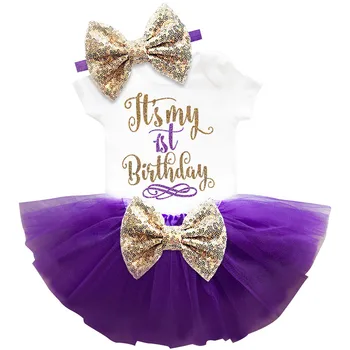 3pc Fødselsdag Outfits Første fødselsdagsfest Baby Pige Tøj Lille Prinsesse Dåb Kjole Infant Piger Barnedåb Kjole
