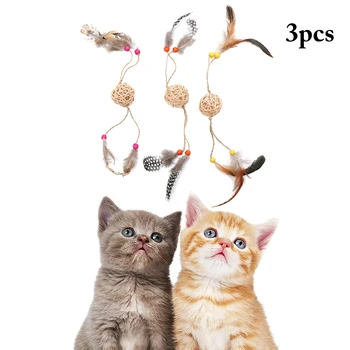 3pc Kat Teaser Toy Bolden Falske Fjer Bolden Indretning Interaktivt Legetøj Til Kat Pet Supplies Kat Tilbehør