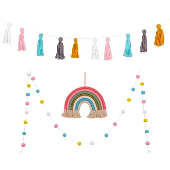 3pcs Macrame Rainbow Hængende Ornament Håndlavet Boho Vævet Baby Piger Værelse vægdekoration Foto Rekvisitter Home Decor Tilbehør