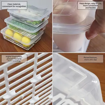3Pcs Opbevaring af Fødevarer Container, Plast Mad Containere med Aftagelig Afløb Plade Låg kan Stables Bærbar Fryser Opbevaring Køkken