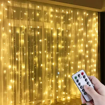 3x3 Meter 300 Led Curtain Lys Usb Med Fjernbetjeningen Lyser Krog Type Gardin Lys Til Indendørs og Udendørs Udsmykning