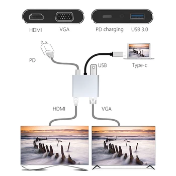 4 I 1-C Til HDMI 4K VGA-USB3.0 Audio Video Adapter PD Hurtig Oplader VH99