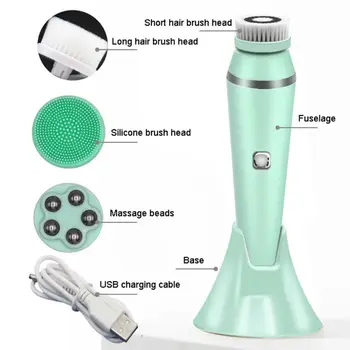 4-i-1 El-Facial Børste Ansigt Hud Spa Udrensning USB-Genopladelige Massager Cleaner med 4 Hoveder Ny 2020