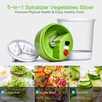 4 i 1 Vegetabilske Pålægsmaskine Køkken Mandolin Container Justerbar Håndholdte Vegetabilske Spiralizer Spiral Cutter for Kartoffel, Squash