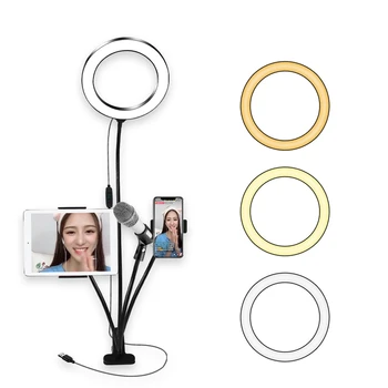 4 i 1 Vlogging Live Broadcast Smartphone Video 8 tommer Selfie Ring Lys Udvides Stativ Stå med en telefonholder