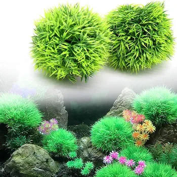 4 Pack Akvarium, Plastik Planter, Græs Bold, Kunstige Marimo Bolde Grønne Vand Planter Fisk Tank Dekorationer