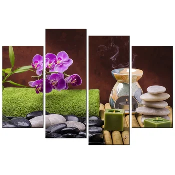 4 Stykker Lærred Plakater og Prints Soveværelse Phalaenopsis og Stearinlys Home Decor Poster HD Maleri til Room Dekoration