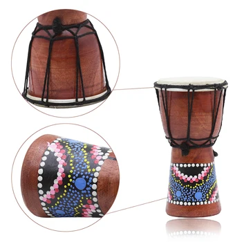4 Tommer Kompakte Størrelse Træ Afrikanske Djembe Tromme Bongo Hånd Tromme-Percussion Musikinstrument (Mønstre Tilfældig Levering)