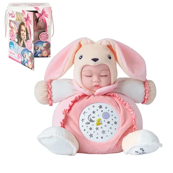 40cm at Synge Vuggevise Plys legetøj Søde Rabbite Lysende Lys Reborn Baby Ansigt Bløde Dukker Projektion Farverige lys Sove Dukke