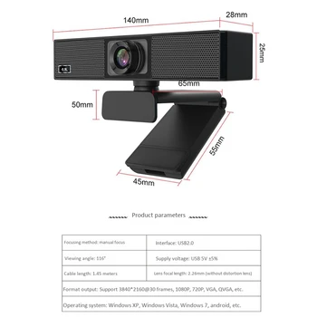 4K HD-Webcam med Mikrofon Super Vidvinkel billede Computer USB-Kamera til Widescreen-Videoopkald og Videooptagelse