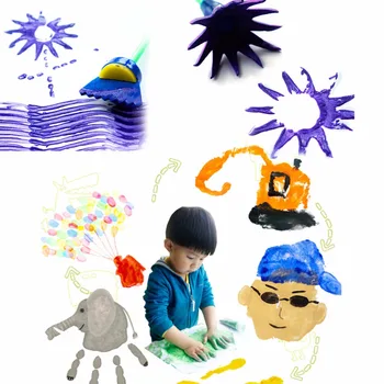 4stk/set Sjovt Kreativt Legetøj Til Børn Diy Blomst Graffiti Svamp pensler og Børster til Tætning Maleri Af Børn Tegning Legetøj