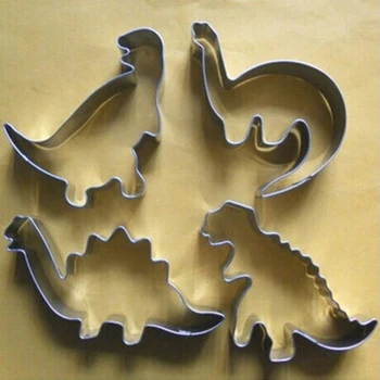 4stk/Sæt Sølv Rustfrit Stål Dinosaur Dyr Fondant Kage Cookie Cookie Cutter Udsmykning Mould Wienerbrød Bagning Værktøjer