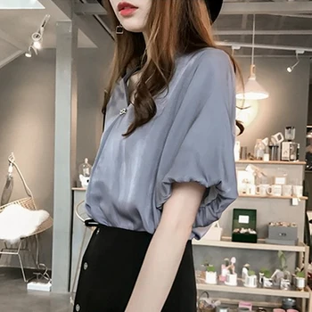 4XL Plus Size Sommeren kortærmet Kvinder Toppe koreanske Elegante Blid V Hals Bluse Kvindelige Løs Slanke, Smarte Manchetter Shirt Blusas 14089