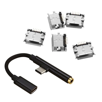 5 Stk Micro-B USB hun Stik med 2In1 Type-C til USB-C-Jack Aux-Hovedtelefon Kabel-Adapter til Huawei P20 Xiaomi