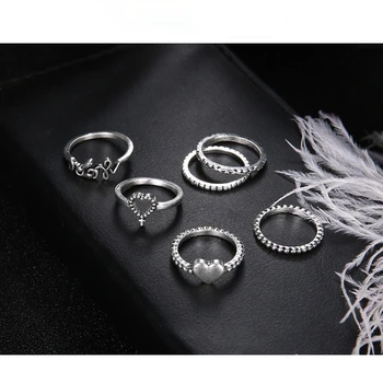 5 Stk/sæt Nye Boho Ringe Sæt Trendy 2021 Vintage-Hjerte Uregelmæssig Geometriske Sølv Ring For Kvinder Grunge Smykker Engros