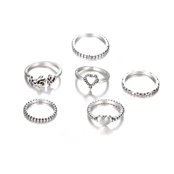 5 Stk/sæt Nye Boho Ringe Sæt Trendy 2021 Vintage-Hjerte Uregelmæssig Geometriske Sølv Ring For Kvinder Grunge Smykker Engros