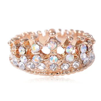 5Pcs Engros Blandet Masser Krystal Rhinestone Krone Guld Ring Splint Farve Charme Finger Ringe Bryllup Smykker Til Kvinder