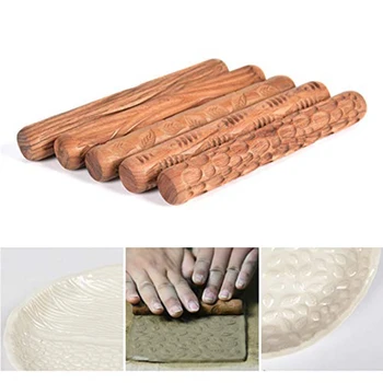 5PCS Keramik Værktøjer Træ Side Valser for Ler Ler Stamp Ler Mønster Roller