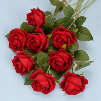 5Pcs/Masse 51CM Rød Hvid Rose Kunstig Blomst DIY Flannel Falske Blomst til Fest Hjem Bryllup Dekoration Valentine ' s Day Gave