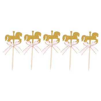 5pcs/pack Horse Cupcake Topper Med butterfly Glitter Gold Karrusel Bryllup, Fødselsdag Kage Udsmykning DIY Håndlavet Kage Udsmykning