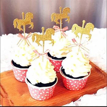 5pcs/pack Horse Cupcake Topper Med butterfly Glitter Gold Karrusel Bryllup, Fødselsdag Kage Udsmykning DIY Håndlavet Kage Udsmykning