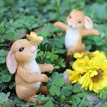 5Pcs Påske Kanin Bunny Ornamenter Søde piger Mikro-Landskab Figur Harpiks Håndværk Miniature Fe Haven Indretning