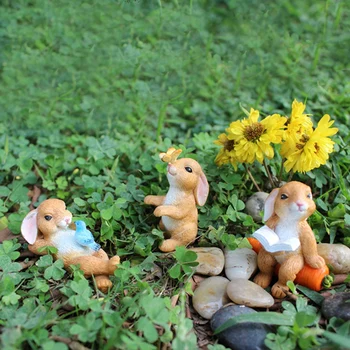 5Pcs Påske Kanin Bunny Ornamenter Søde piger Mikro-Landskab Figur Harpiks Håndværk Miniature Fe Haven Indretning