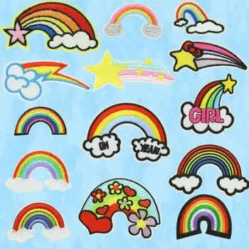 5pcs Rainbow Cloud Tegnefilm DIY Patches Broderi Applikationer Stryg-på-Tøj, Strygejern og-Syning Forsyninger Dekorative Badge Stjernede Vejr
