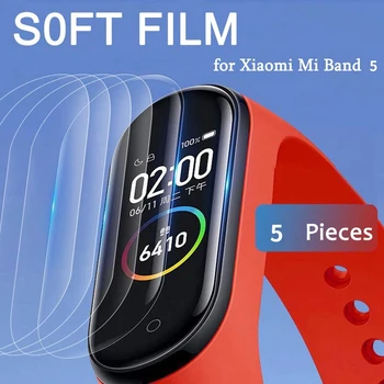 5PCS TPU Nano Fuld Dækning Sn Protector Film til Xiaomi Mi-Band 5 Smart Armbånd Armbånd Beskyttende Glas Film