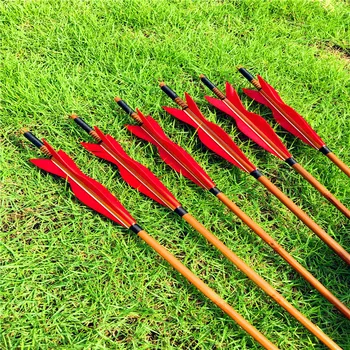 6/12/24 PC ' er fuld af røde bambus pile traditionel bueskydning pile tyrkiet fjer naturligt materiale til jagt