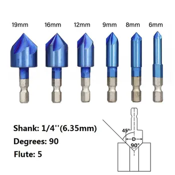 6-delt sæt i blå belægning 90 graders fem-bladet rejfning af med sekskant håndtag 6-19mm Forsyninger